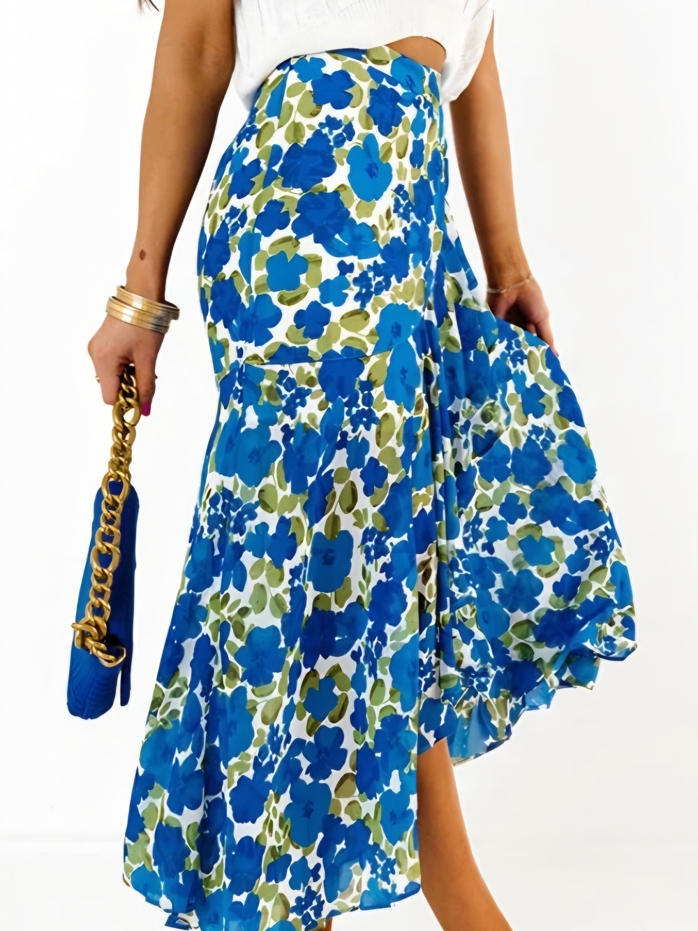 Blue Floral High-Low Skirt - Flattering Women's Summer Skirt